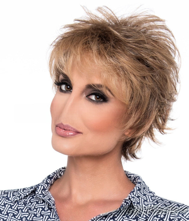 Wholesale Old man's hair wig gradient gray white white wig headpiece ladies short curly synthetic fiber headpiece