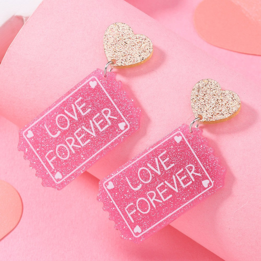 Wholesale Love Sparkling Heart shaped Acrylic Earrings for Valentine' s Day