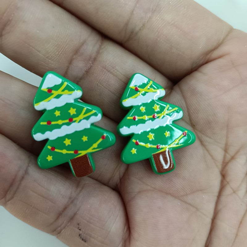 Wholesale 200pcs 20*26mm Color Printed Pine Christmas Tree DIY Handmade Loose Beads