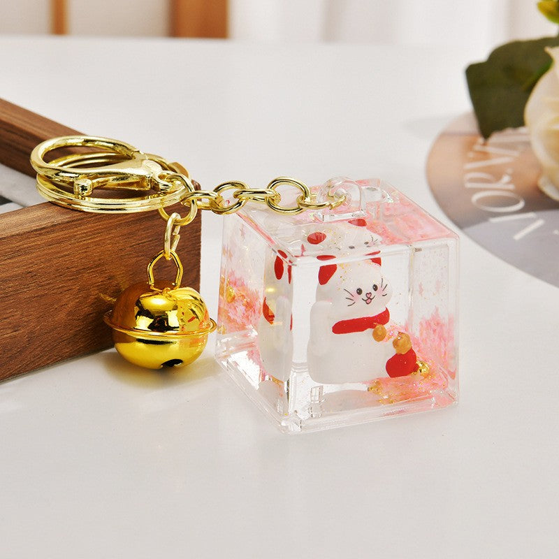 Wholesale Acrylic Golden Flowing Sand Lucky Cat Creative Keychain