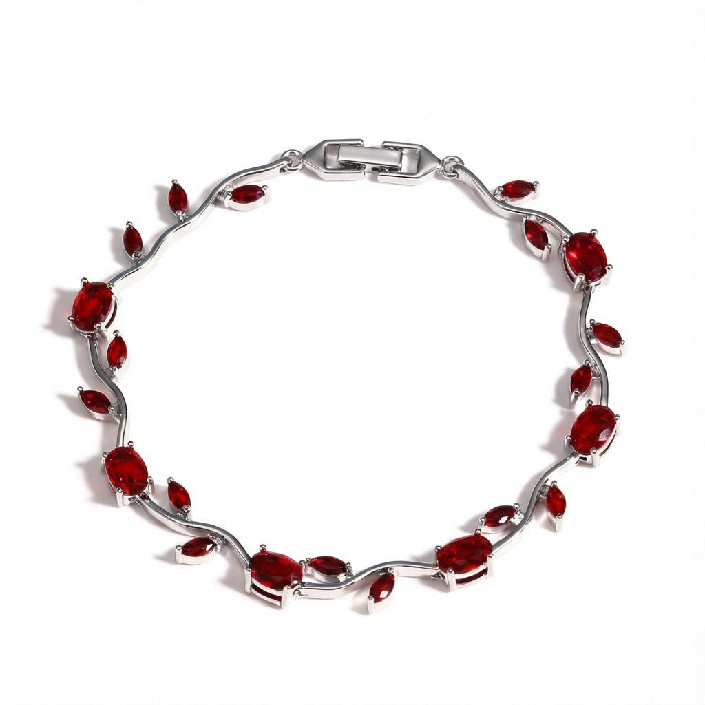 Wholesale Copper inlaid colored zircon flower branch and leaf bracelet