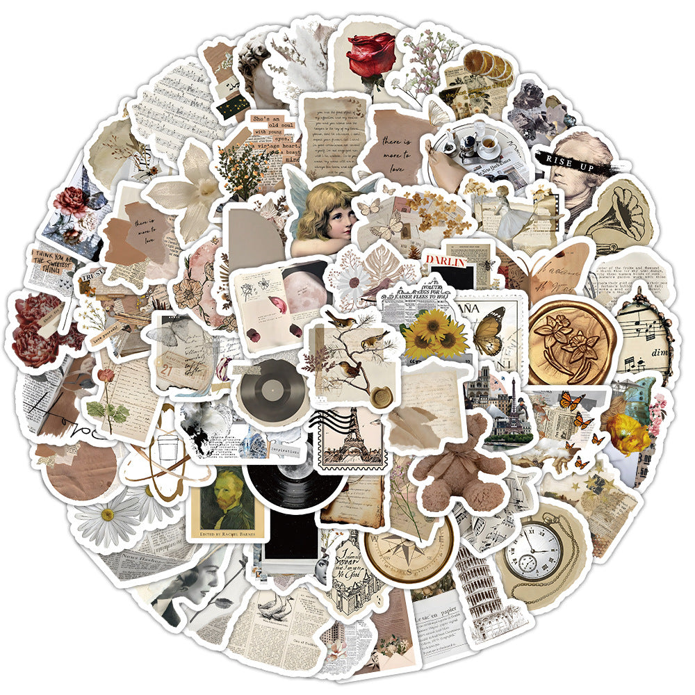 Wholesale 100 Pieces of Old Vintage Newspaper Waterproof Vinyl Stickers