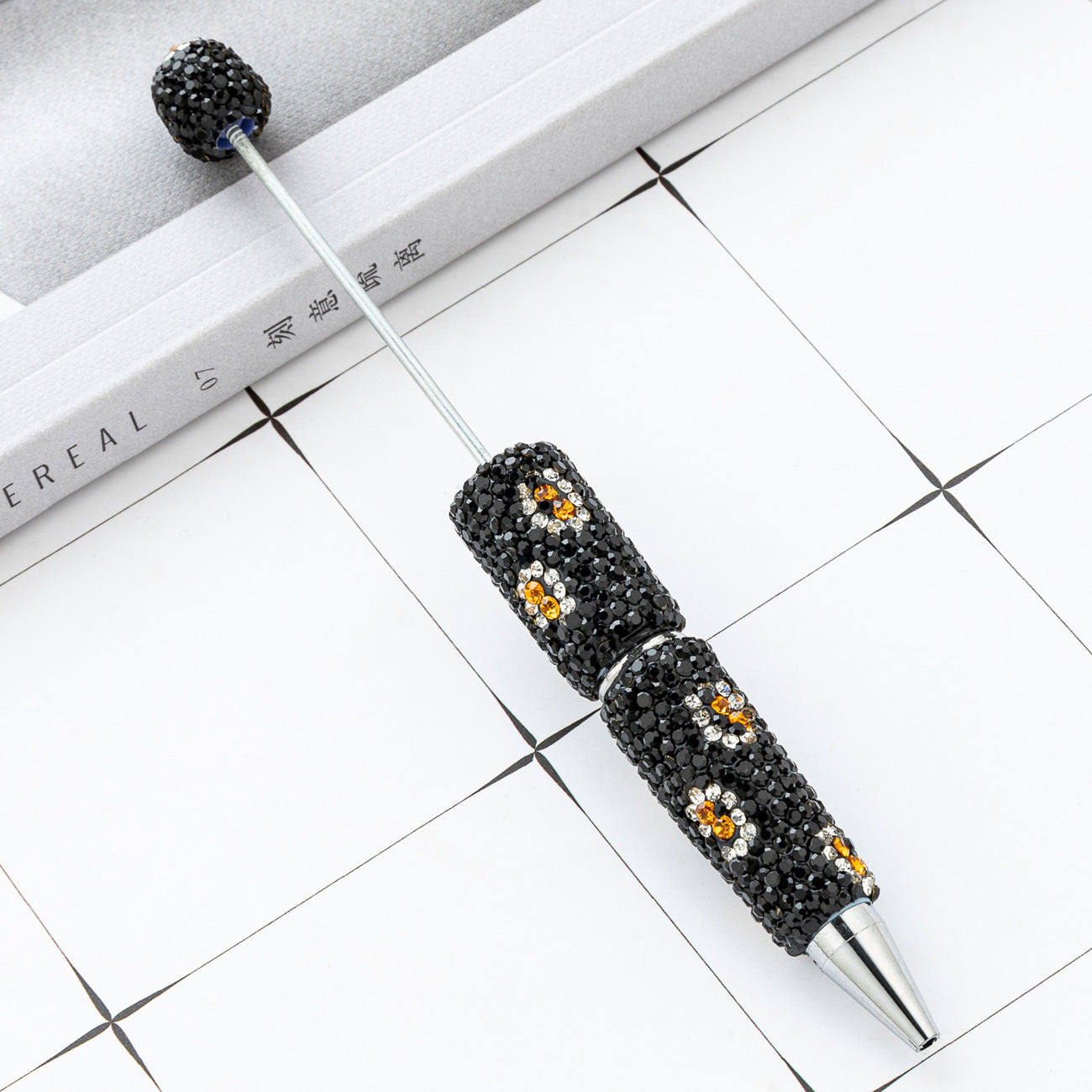 Wholesale Leopard print multi-color plastic diamond studded  beadable pens