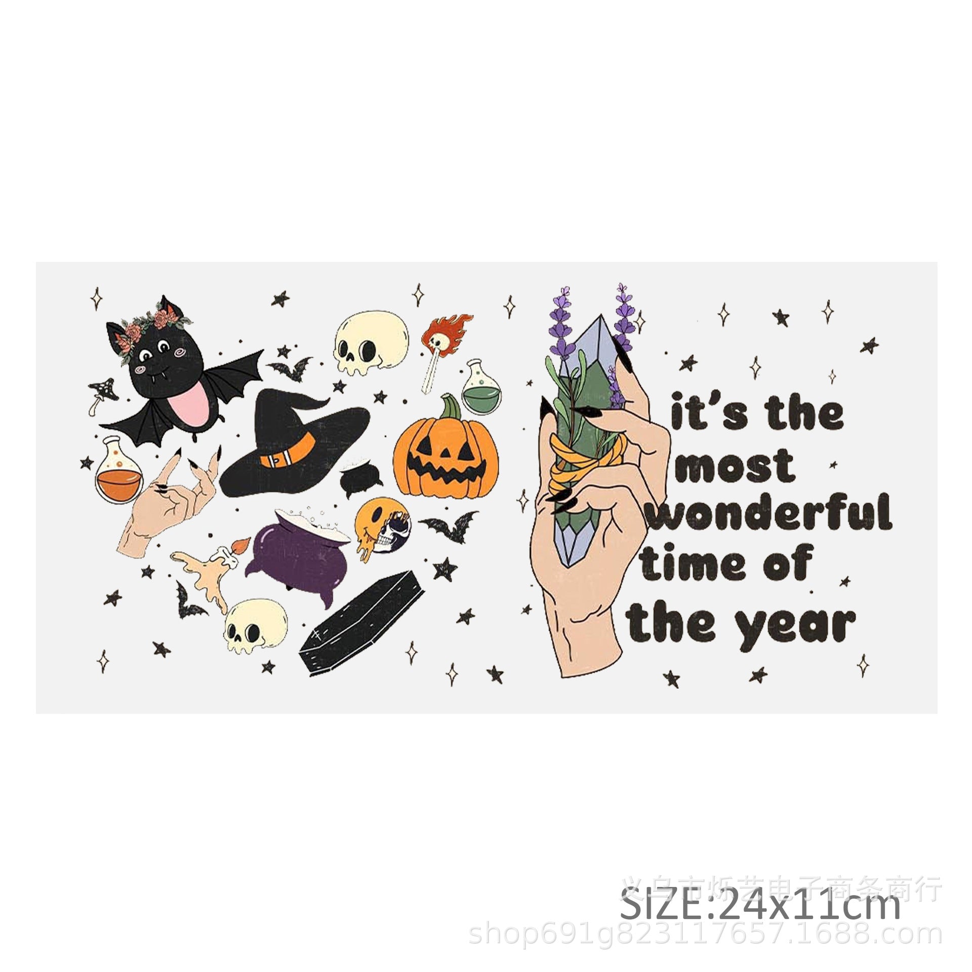 Wholesale Green Smiling Face Hat Halloween 16oz Cup UV DTF Wraps