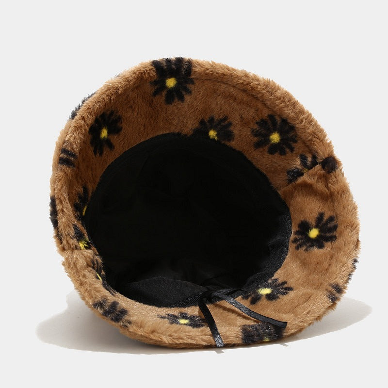 Wholesale New Small Chrysanthemum Pattern Plush Bucket Hat