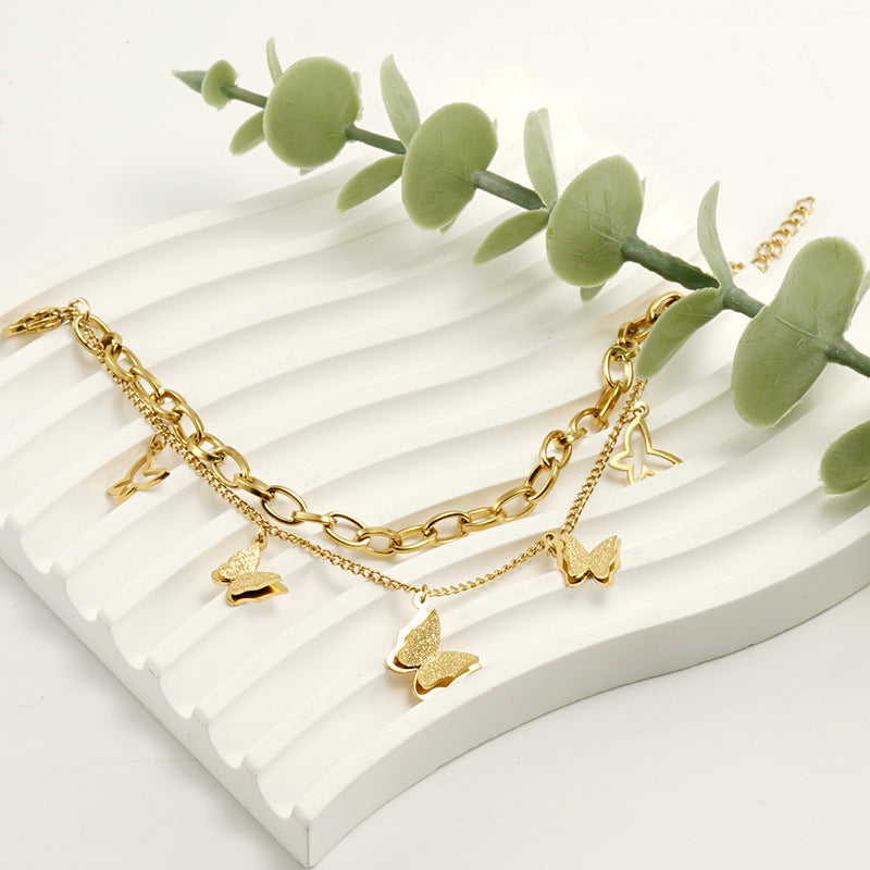 Wholesale Stainless Steel Electroplated 18K Gold Butterfly Vintage Bracelet