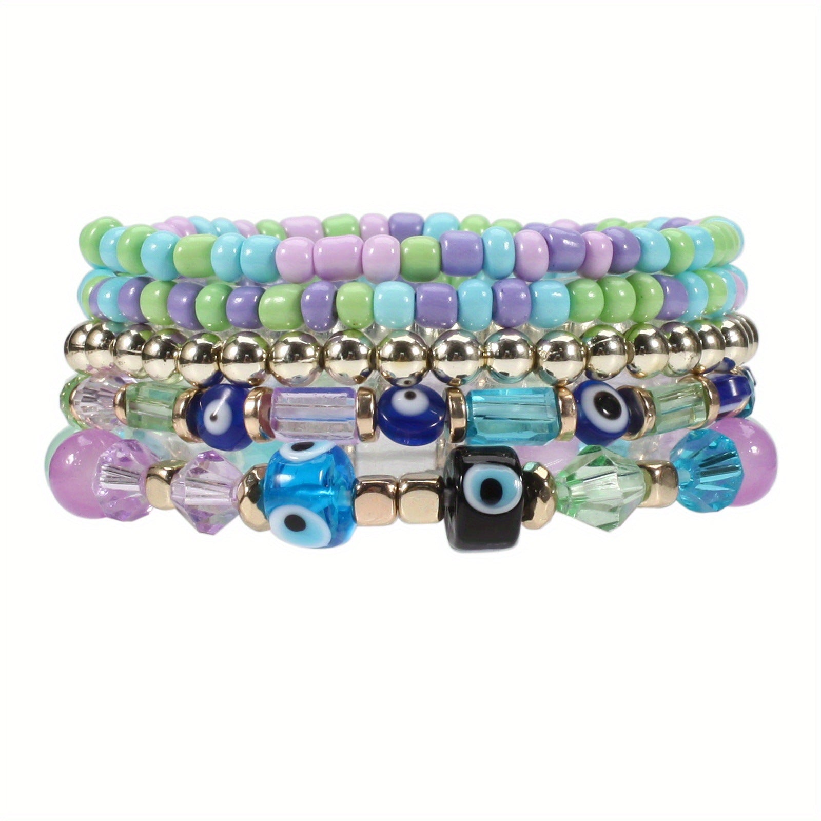 Wholesale Bohemian Eye Pattern Rice Beads Multi-layer Bracelet
