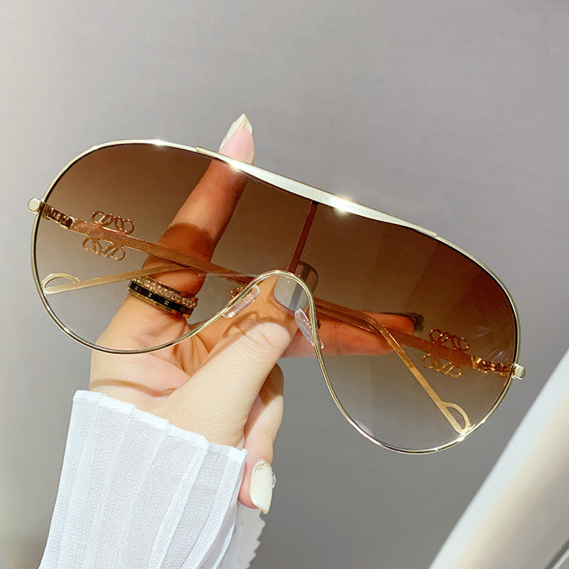 Wholesale One-piece large frame sunglasses metal retro glasses