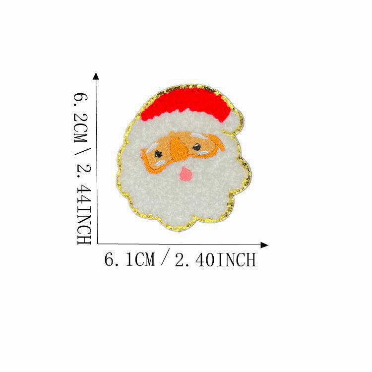 Wholesale Christmas  Gold Edge Chenille Embroidered Patches Self Adhesive Clothing Accessory For Coats Party Craft Supply