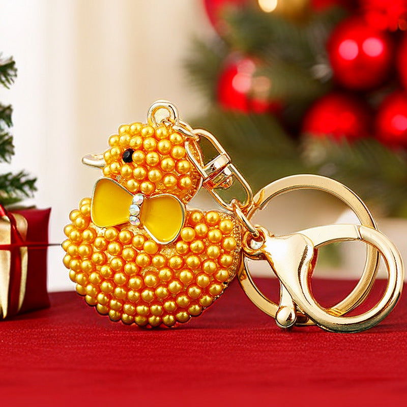 Wholesale Cute Crystal Studded Little Yellow Duck Car Keychain Bag Charm For Women Boutique Resale Decorative Accessory