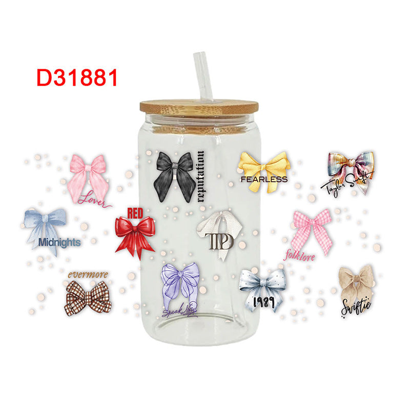 Wholesale colorful bow 16oz Cup UV DTF Wraps