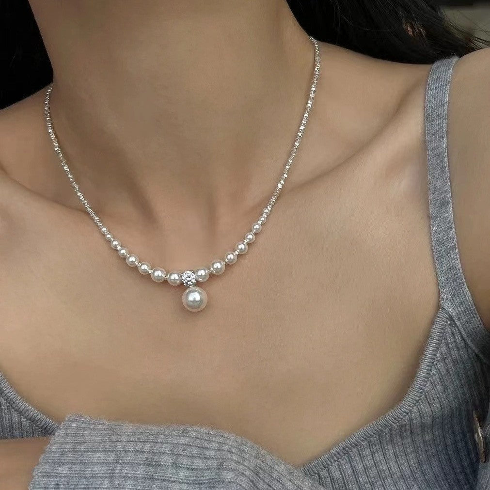 Wholesale Spring and Summer Fresh Light Blue Niche Beaded Necklace