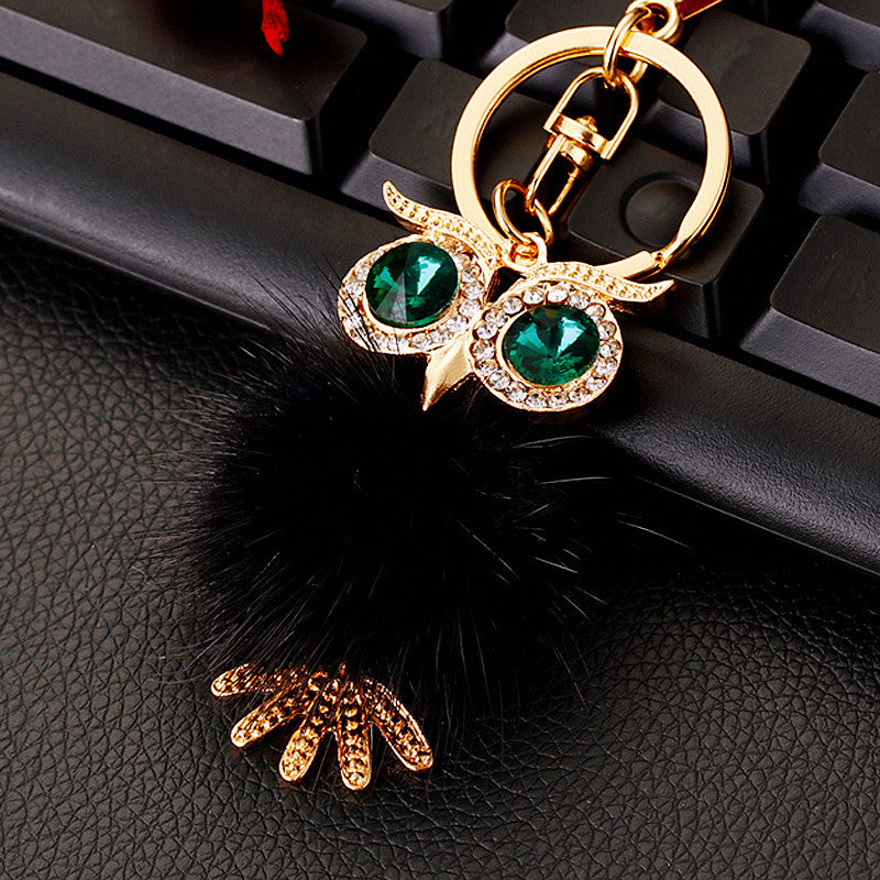 Wholesale Pink Rhinestone Owl Car Keychain Metal Key Ring Bag Charm Fashion Accessory Gift