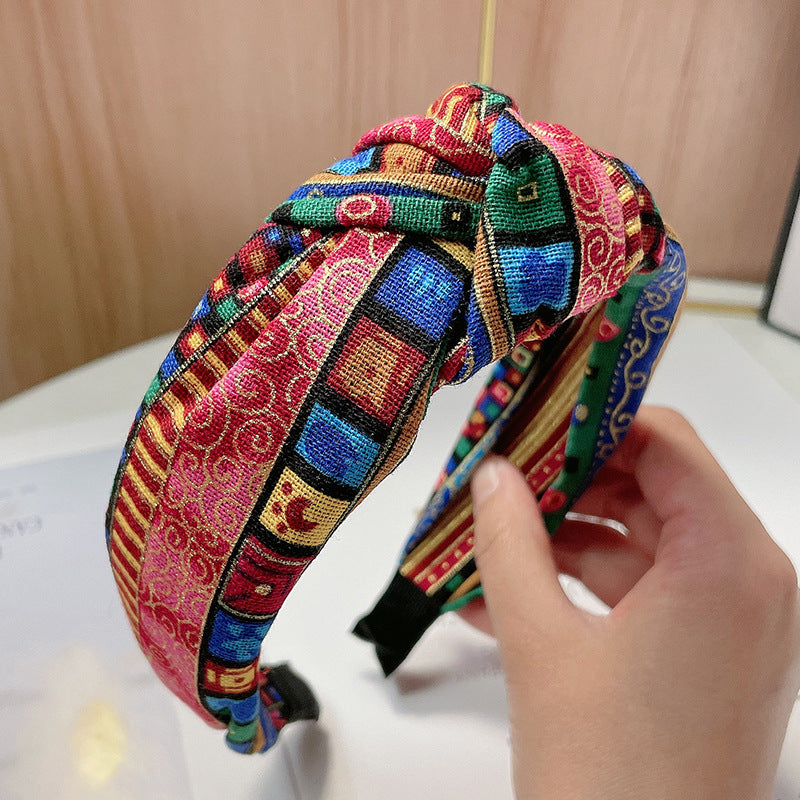 Wholesale Ethnic Wind Wide-brimmed Printed Fabrics Hairband