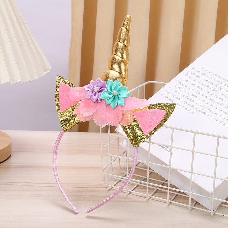Wholesale Fashion Dreamy Sequin Unicorn Flower Birthday Festival Party Headband