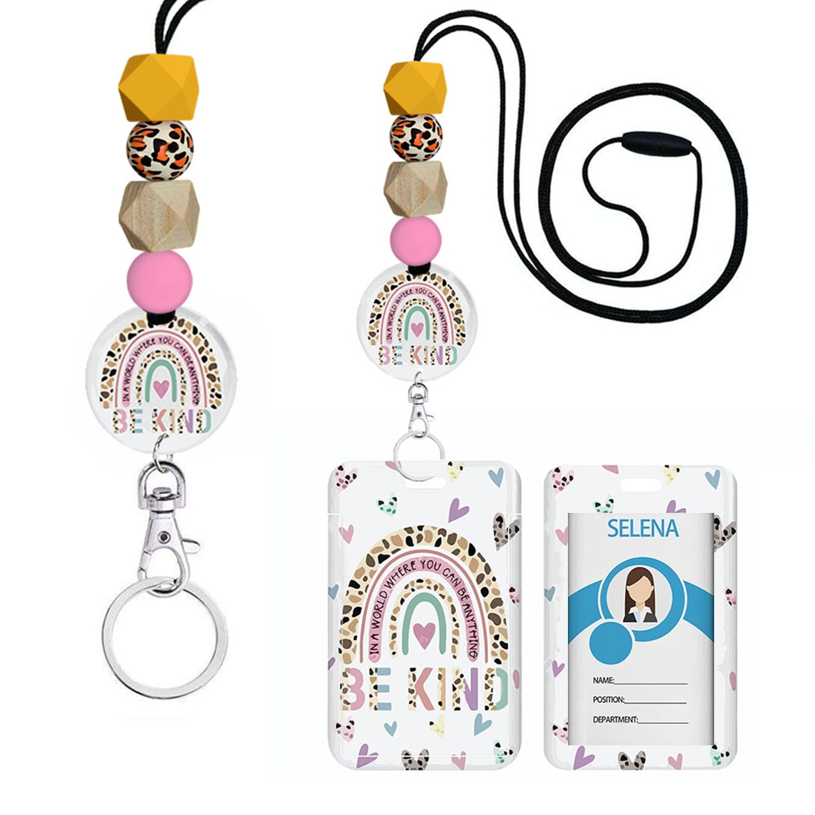 Wholesale Hand Painted Rainbow Printed Acrylic Beaded Badge Scroll Card Holder Keychain