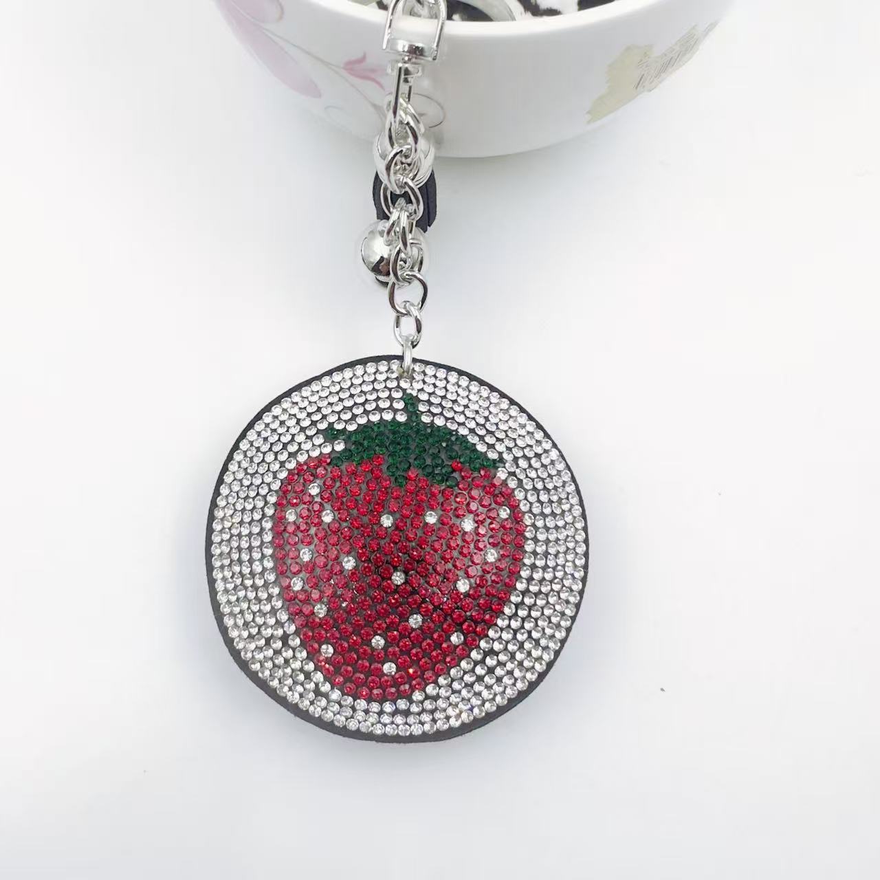 Wholesale Trendy Strawberry Design Rhinestone Keychain Decorative Bag Charm For Everyday Use