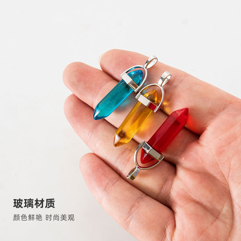 Wholesale Fashion Hexagonal Column Diamond Bullet Pendant Accessories Glass Pendant Glass Necklace Jewelry