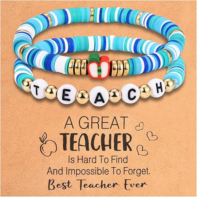 Wholesale Letter Teacher' s Day Soft Ceramic Apple Layered Bracelet Set