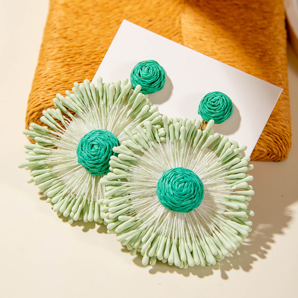 Wholesale 2PCS/Pack Hand-woven raffia holiday style earrings Fashion summer color matching beach style earrings