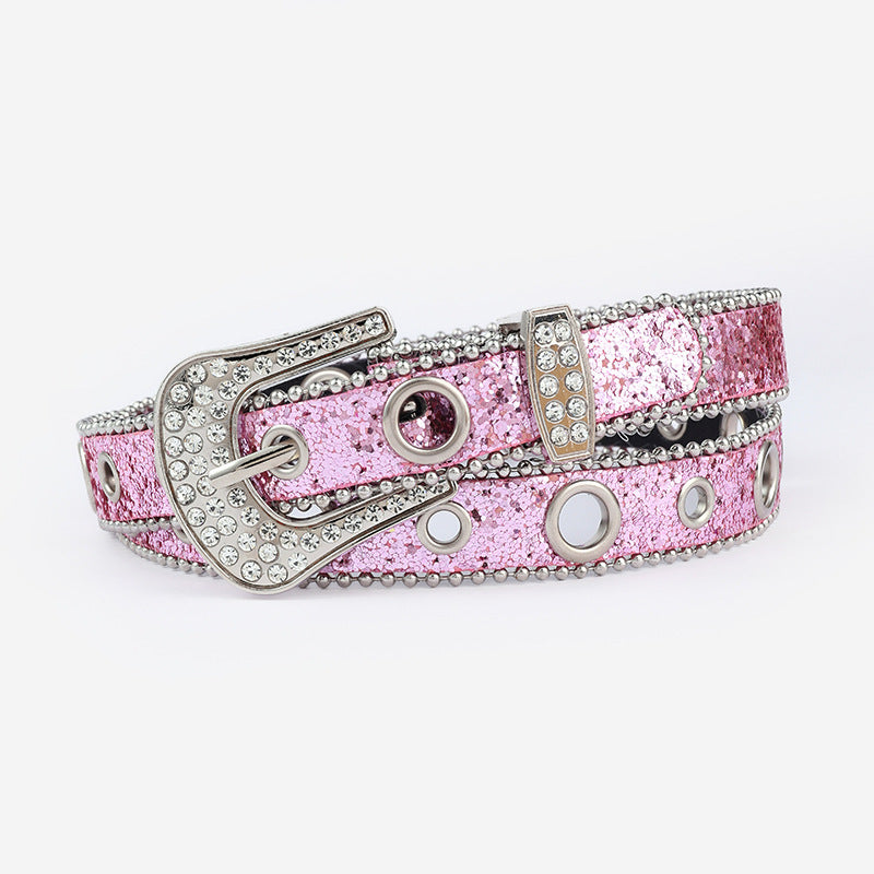 Wholesale Rhinestone Sequin Full Eyelet Eyelet Jeans Belt