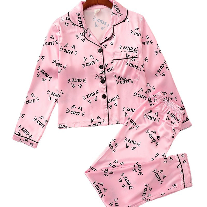 Wholesale Autumn and Winter Imitation Silk Solid Color Long Sleeved Children's Pajama Sets