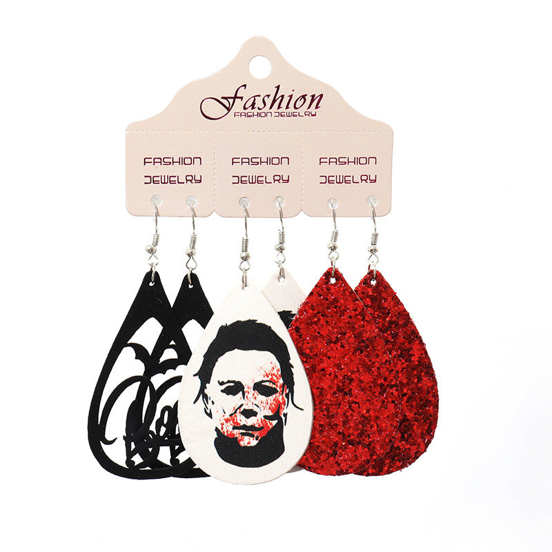 Wholesale PUHalloween Scary, Funny, Teardrop-shaped Skull Pumpkin Earrings