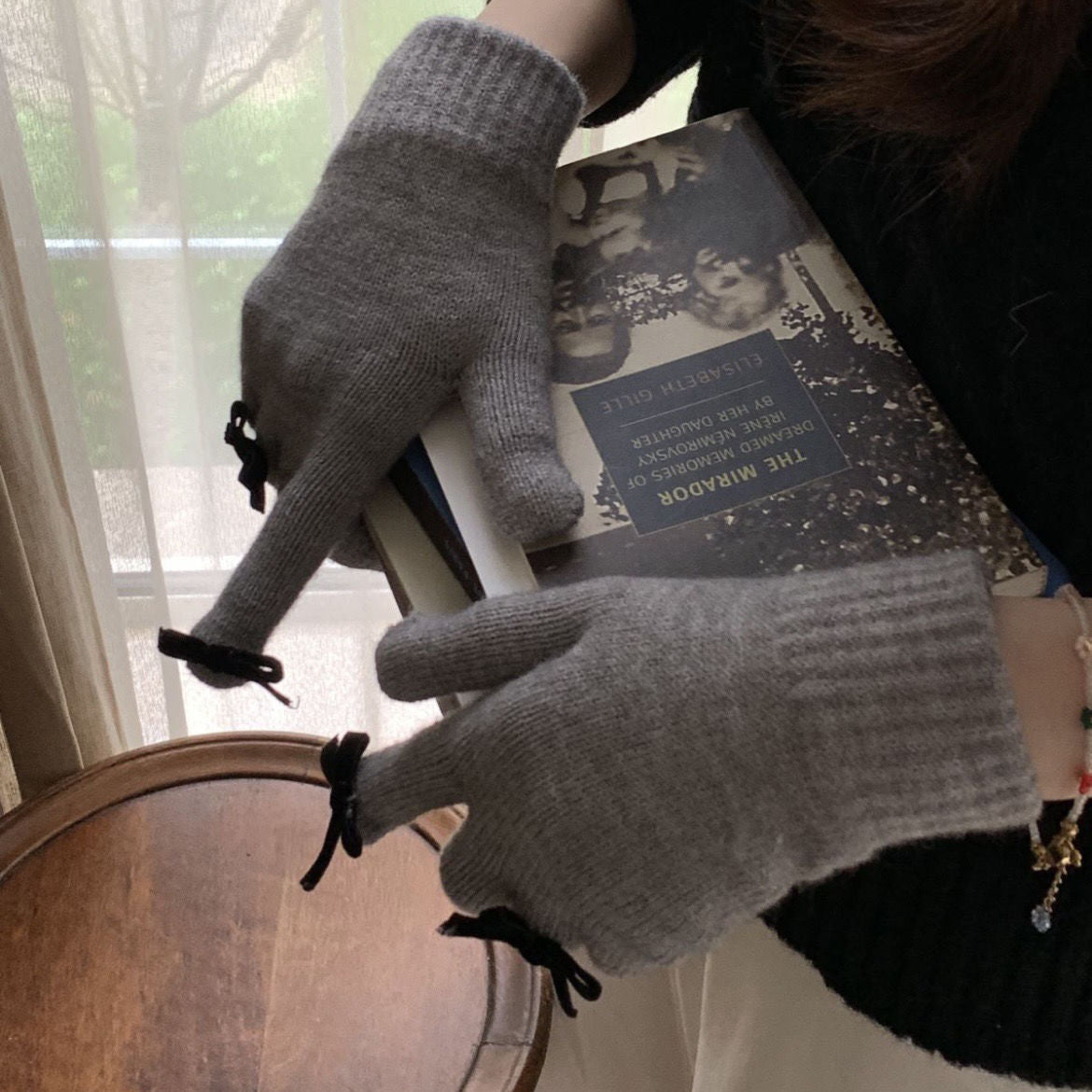 Wholesale Cute Butterfly Decoration Autumn and Winter Warm Fingerless Touch Screen Knitted Wool Gloves