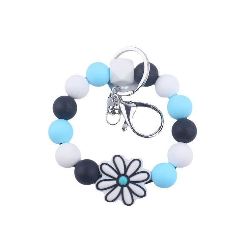 Wholesale Flower Silicone Beaded Wrist Keychains