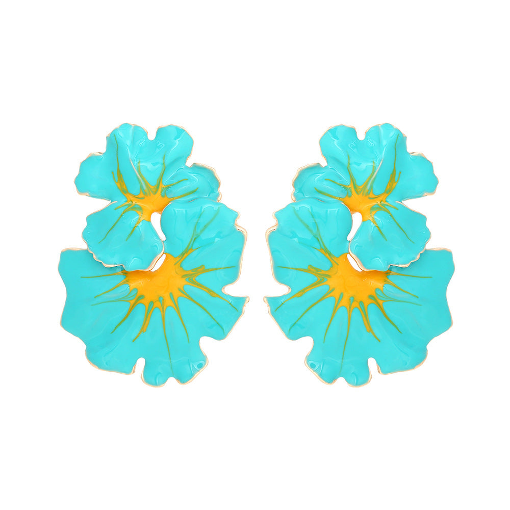 Wholesale Exaggerated Enamel Flower Zinc Alloy Earrings