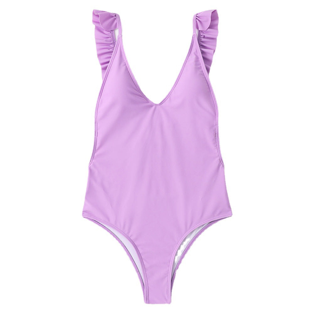 Wholesale Conservative One Piece Slimming Ruffle Swimwear