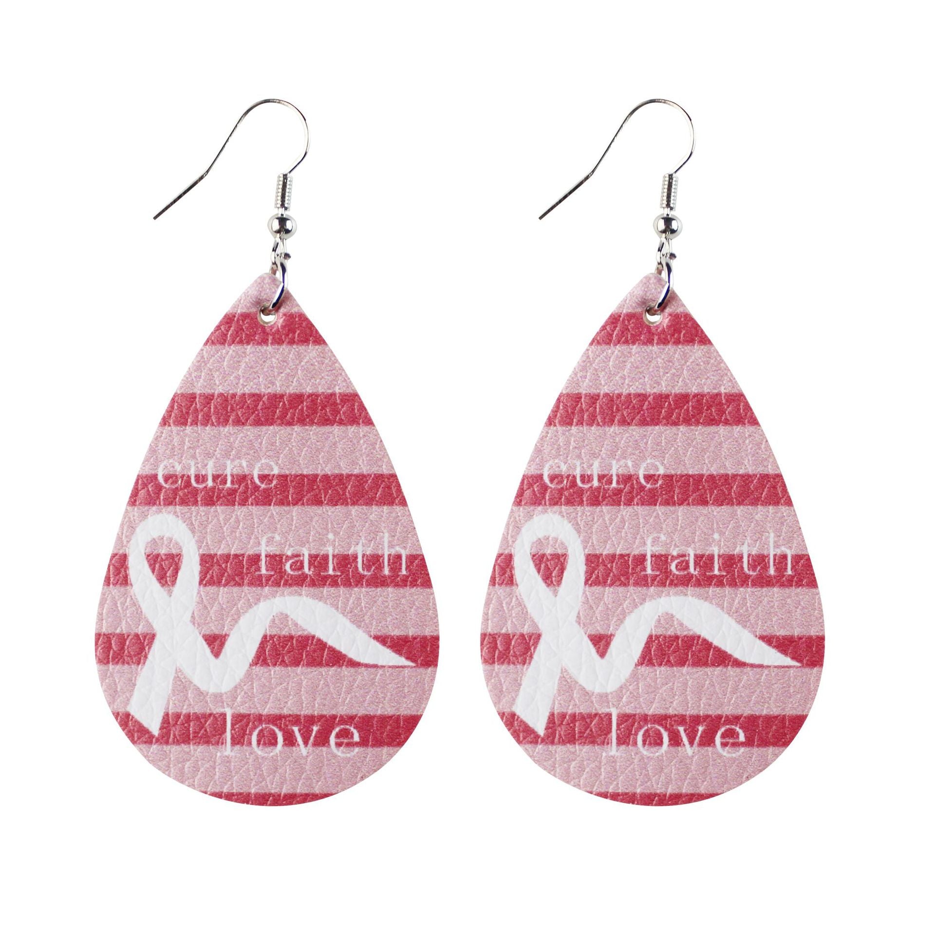 Wholesale  16 Pair Pink Ribbon Faux Leather Drop Earrings Women Breast Pendant Earrings