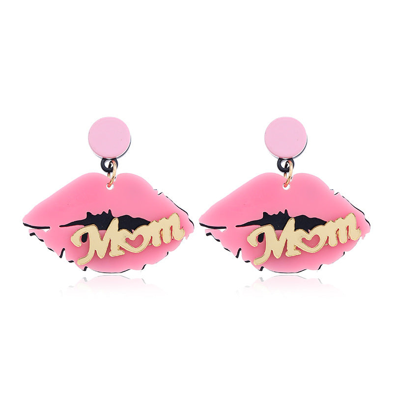 Wholesale Alphabet pink lips acrylic earrings