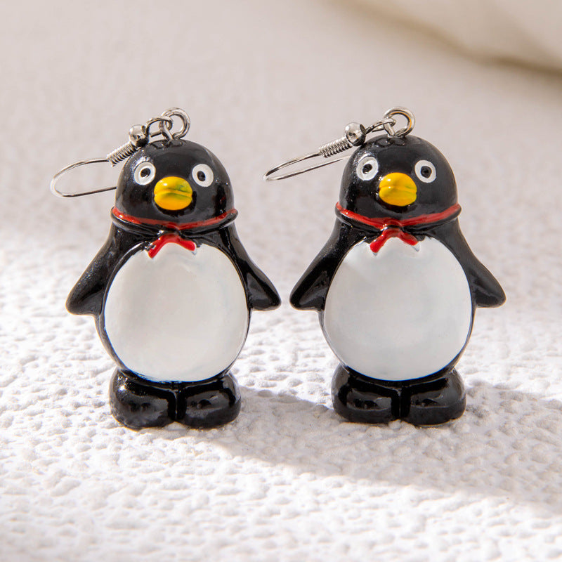 Wholesale Christmas Tree Penguin Dripping Oil Santa Hat Old Man Earrings