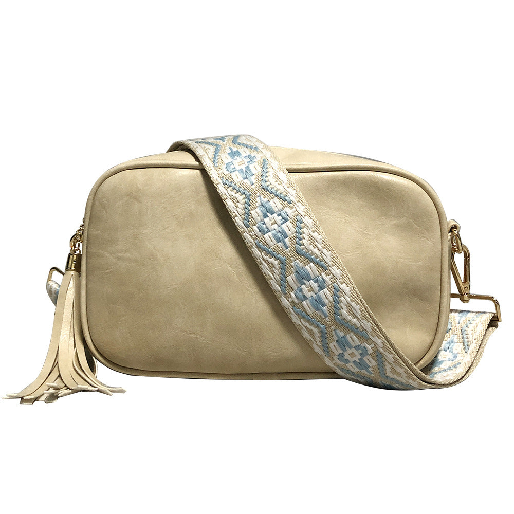 Wholesale Retro Ethnic Style Wide Shoulder Strap Tassel PU Crossbody Bag