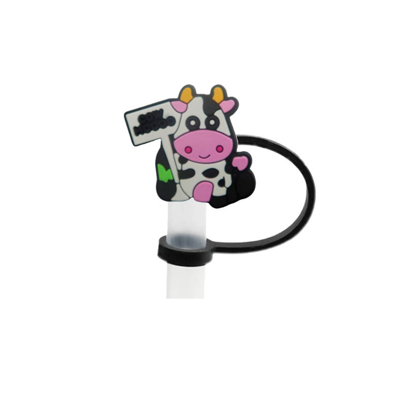 Wholesale 10pcs Cartoon Cow Children's Water Cup Dust and Spill Proof Straw Cover