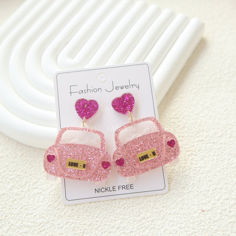 Wholesale Valentine' s Day Pink Wedding Car Acrylic Earrings