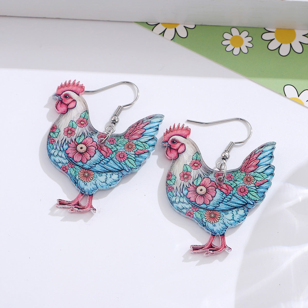 Wholesale Western Farm Flower Hen Acrylic Earrings