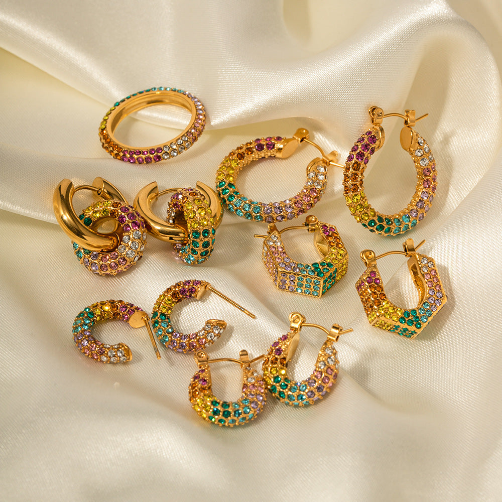Wholesale Gold-plated Colorful Full Diamond Earrings Stainless Steel Earrings