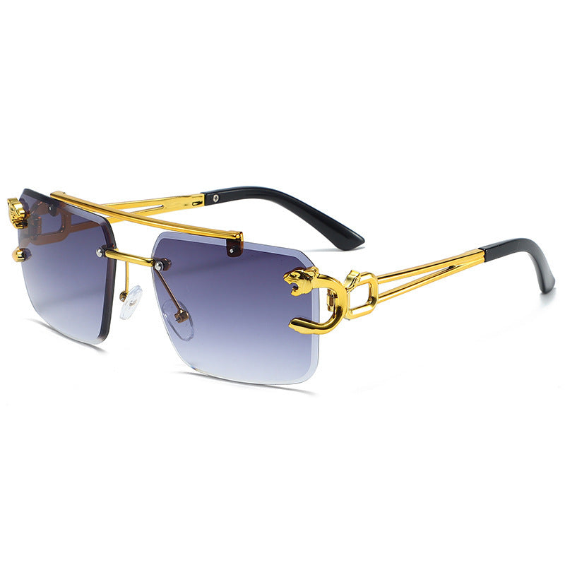 Wholesale Frameless leopard head double beam new style fashion personality trend outdoor driving personality trend Sunglasses