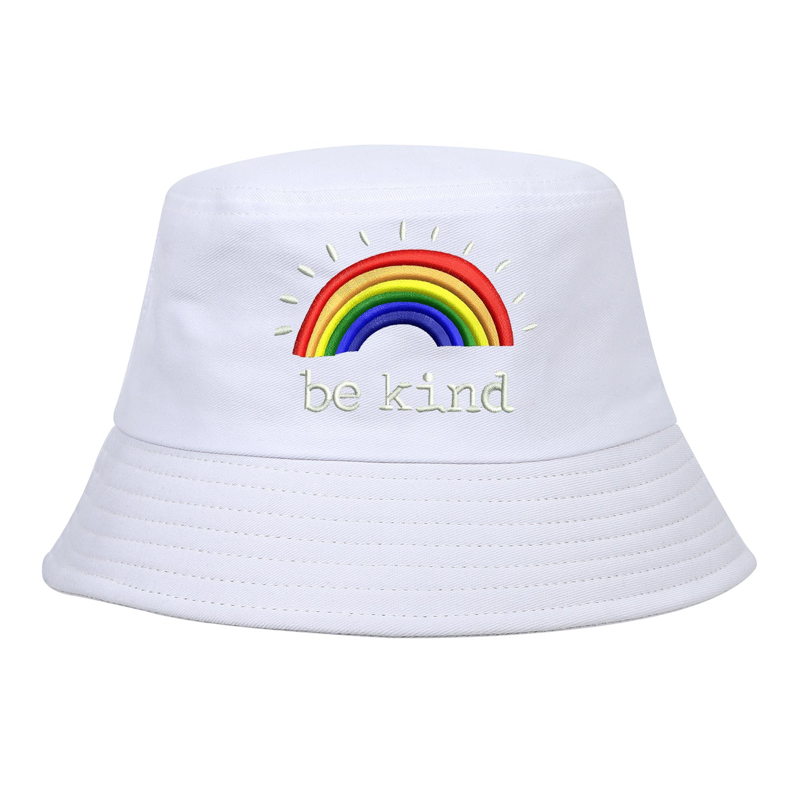Wholesale be kind Rainbow Embroidery Cotton Fisherman Hat