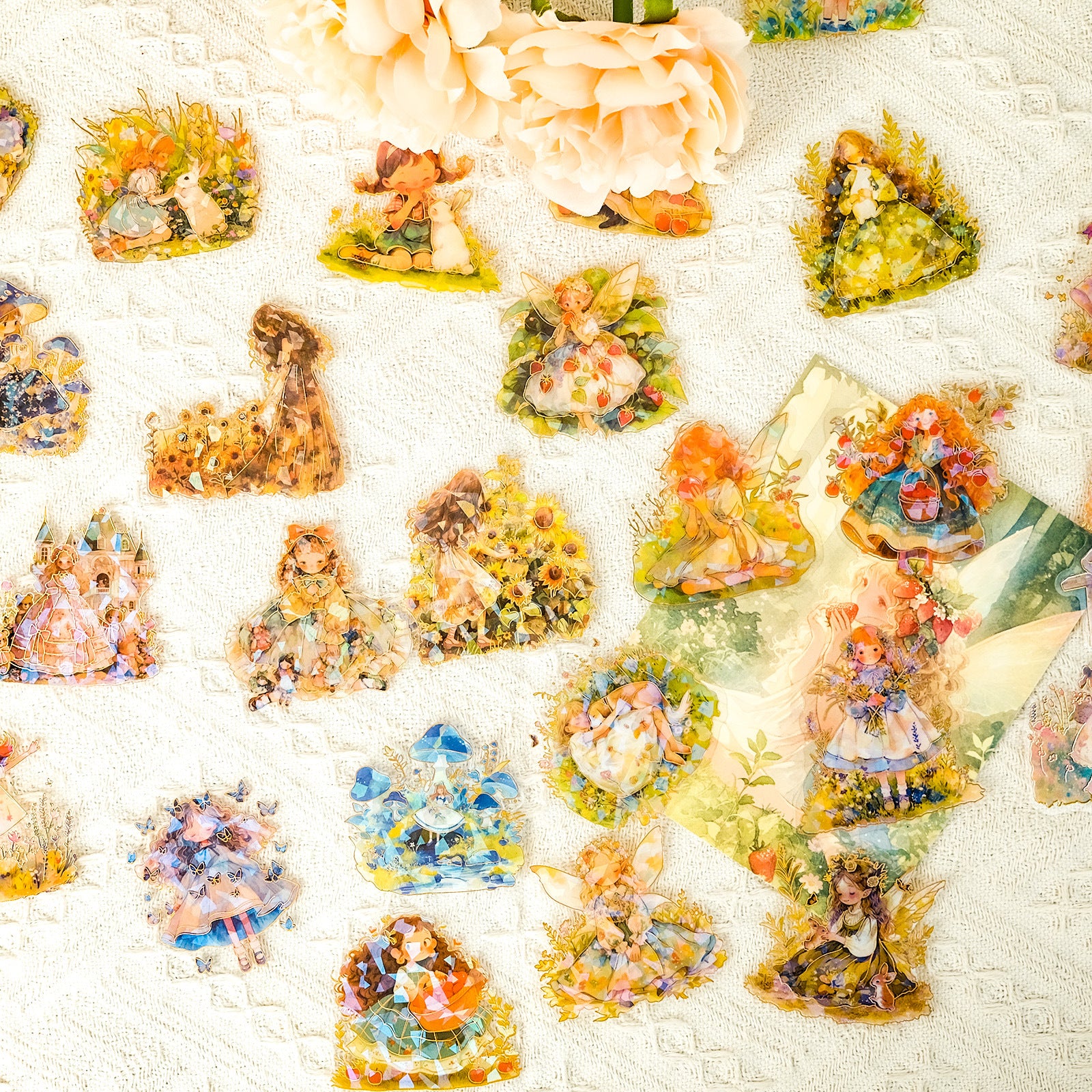Wholesale 30 Fairy Tale Forest Stickers PET Material Gold Foil Transparent  Waterproof Cartoon Stickers