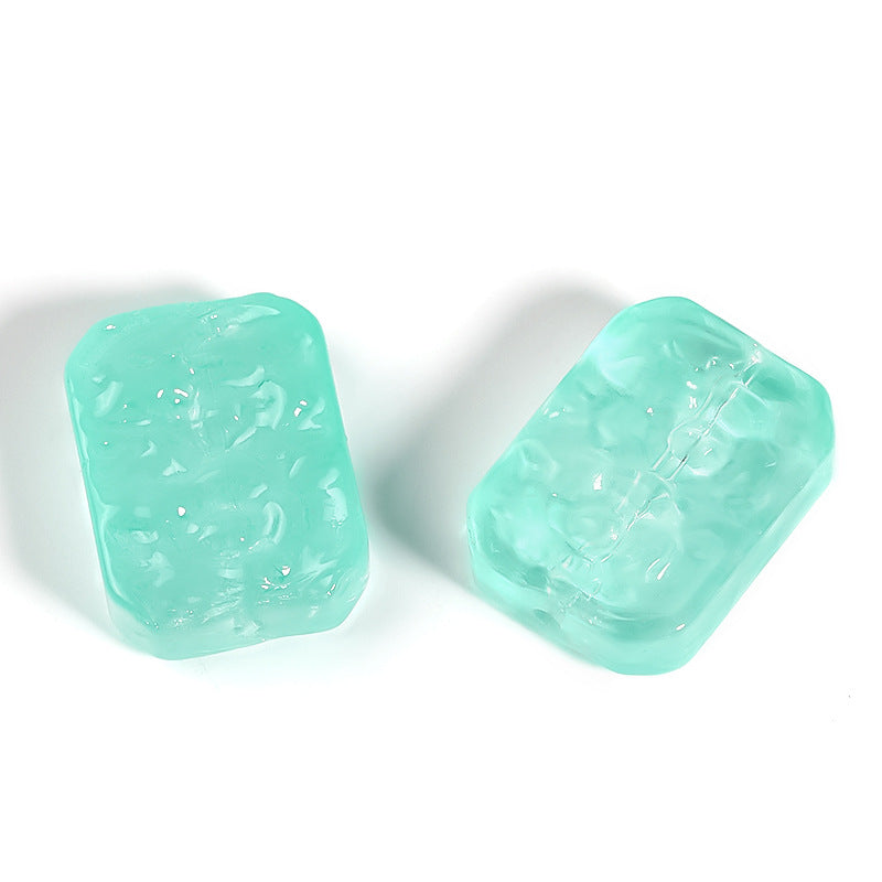 Wholesale 100pcs Glass Double Sided Flower Sign Imitation Jade Square Sign Through Hole Beads DIY