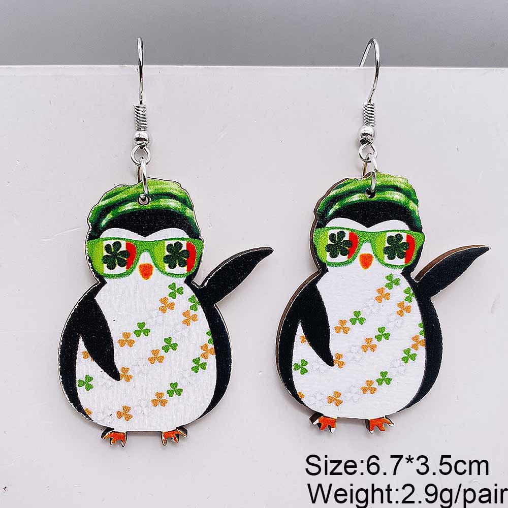 Wholesale St. Patrick's Day Irish Clover Penguin Owl Wooden Earrings