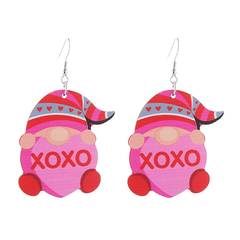 Wholesale Valentine's Day Pink Series Love Hot Air Balloon Dwarf Wooden Earrings
