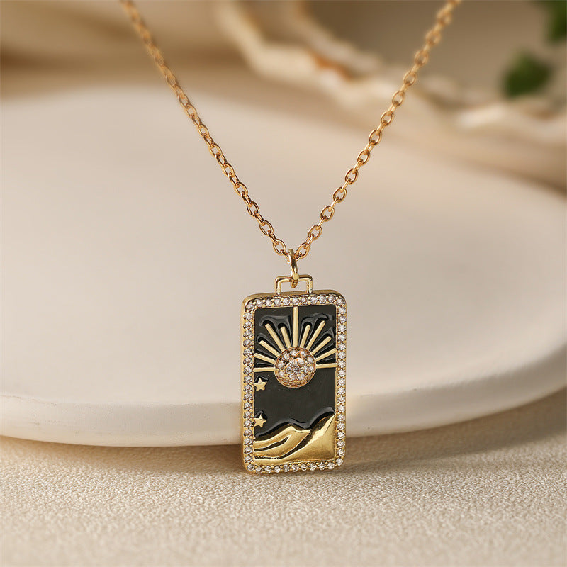 Wholesale Colorful Drip Oil Shell Conch Tarot Pendant Necklace with Micro Set Colored Zircon