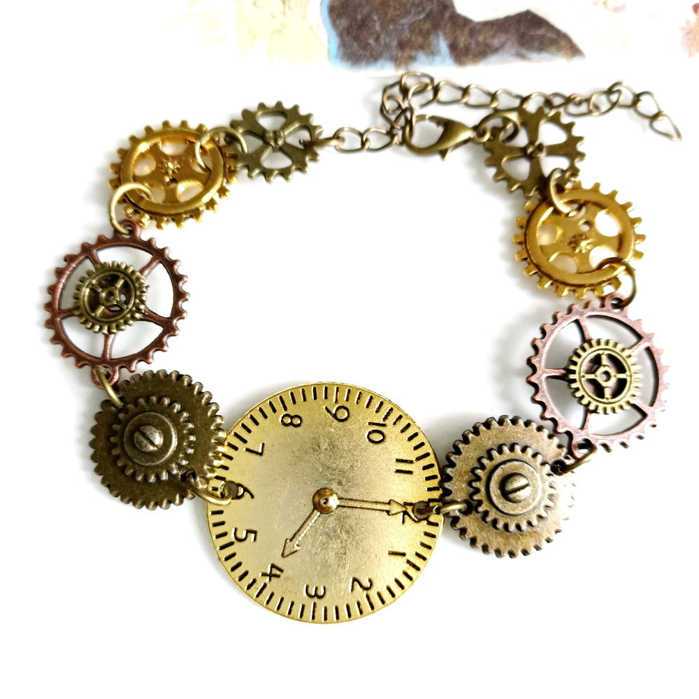 Wholesale Retro Industrial Time Dial Clock Mixed Color Gear Steampunk Alloy Bracelet