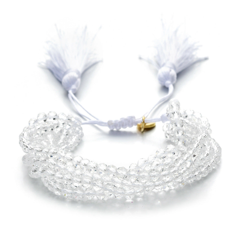 Wholesale Crystal Beads Engraved Agate Tassel Braided Bracelet Colorful