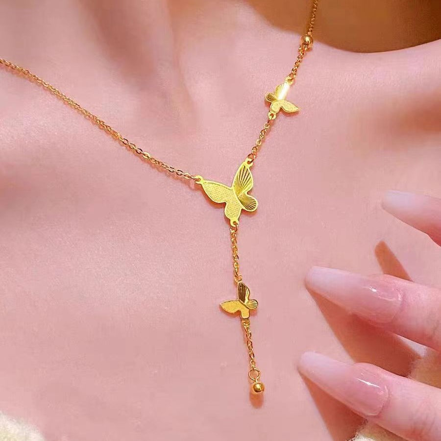 Wholesale Titanium Steel Butterfly Tassel Women's 18K Gold Plated Exquisite All-match Clavicle Necklace