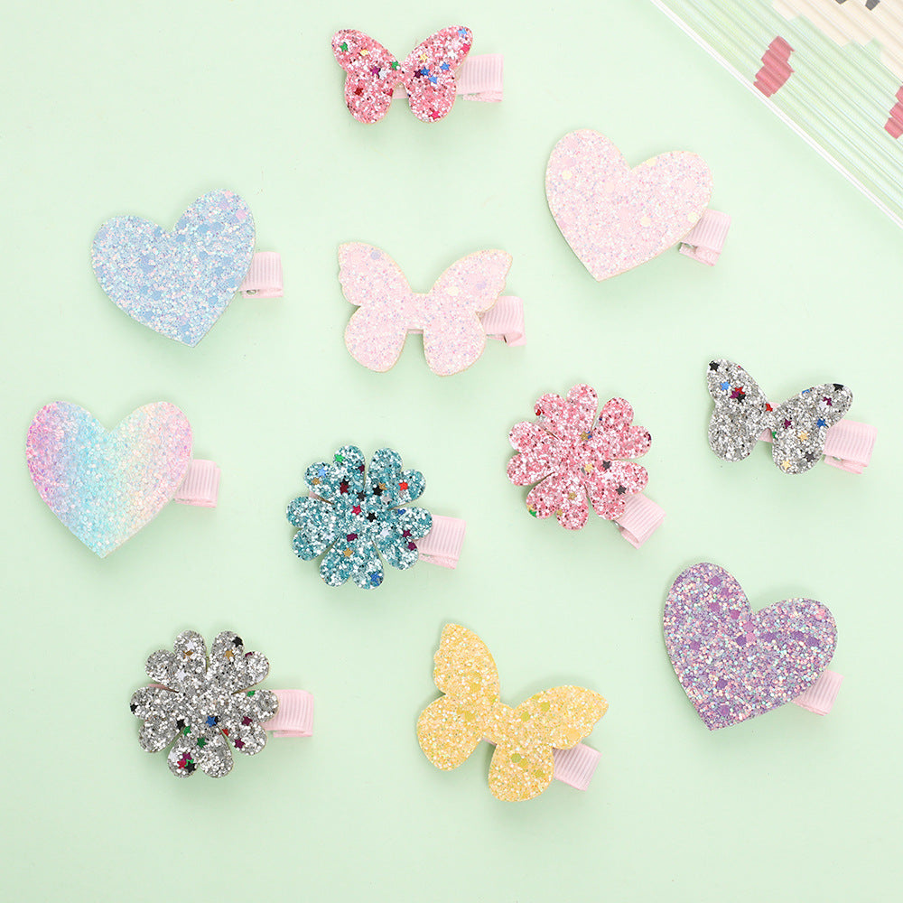 Wholesale 10pcs Crown Duck Clip Butterfly Diamond Sequins Hair Accessories Children Broken Hair Hair Clips